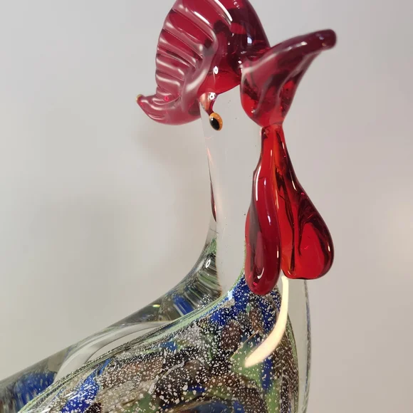Murano Glass Rooster with Red and Blue Accents - Picture 4 of 8